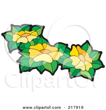 Royalty-Free (RF) Clipart Illustration of Yellow Flowers And Leaves - 2 by Lal Perera