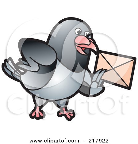 Royalty-Free (RF) Clipart Illustration of a Gray Pigeon Holding An Envelope - 2 by Lal Perera