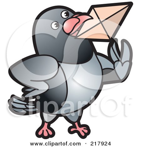 Royalty-Free (RF) Clipart Illustration of a Gray Pigeon Holding An Envelope - 5 by Lal Perera
