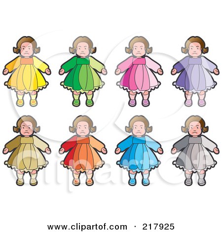 Royalty-Free (RF) Clipart Illustration of a Digital Collage Of Dolls In Colorful Dresses by Lal Perera