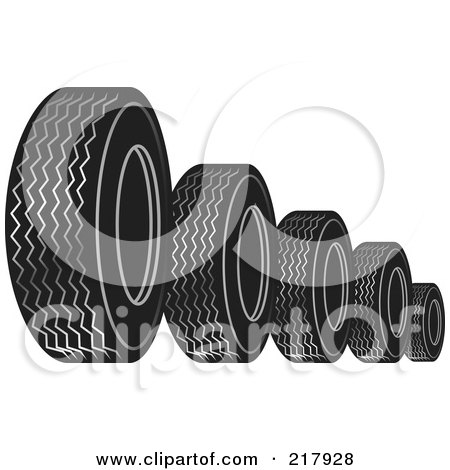 Royalty-Free (RF) Clipart Illustration of a Row Of Black And White Auto Tires by Lal Perera