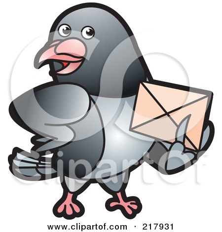 Royalty-Free (RF) Clipart Illustration of a Gray Pigeon Holding An Envelope - 3 by Lal Perera