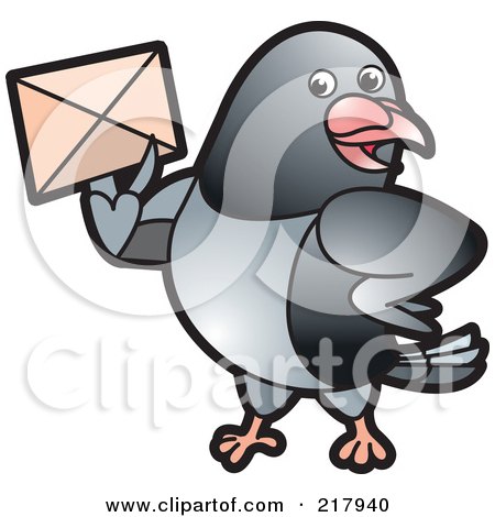 Royalty-Free (RF) Clipart Illustration of a Gray Pigeon Holding An Envelope - 4 by Lal Perera