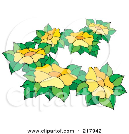 Royalty-Free (RF) Clipart Illustration of Yellow Flowers And Leaves - 1 by Lal Perera