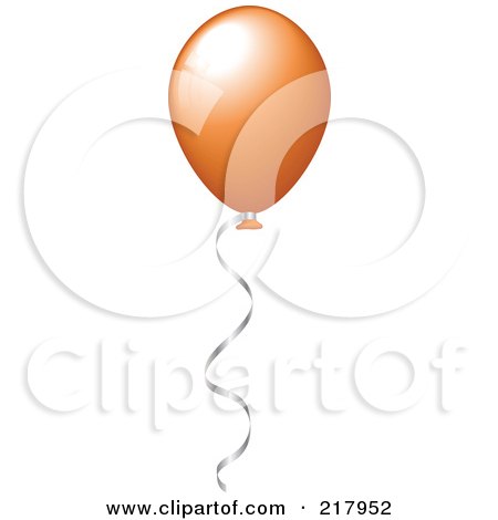 Royalty-Free (RF) Clipart Illustration of a Shiny Orange Party Balloon Floating With Helium, A Silver Ribbon Attached by KJ Pargeter