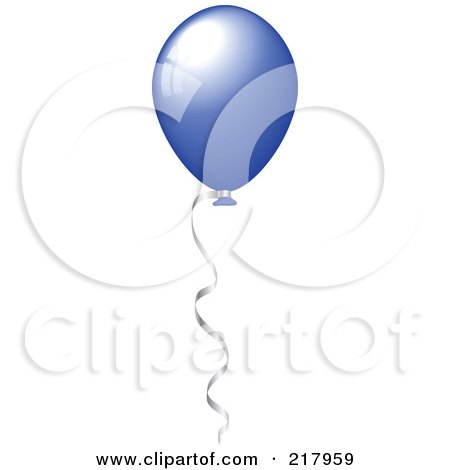 Royalty-Free (RF) Clipart Illustration of a Shiny Navy Blue Party Balloon Floating With Helium, A Silver Ribbon Attached by KJ Pargeter