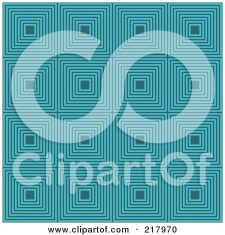 Royalty-Free (RF) Clipart Illustration of a Retro Turquoise Square Pattern Background by KJ Pargeter