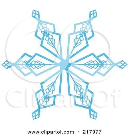 Royalty-Free (RF) Clipart Illustration of a Beautiful Ornate Blue Icy Snowflake Design Element - 2 by KJ Pargeter