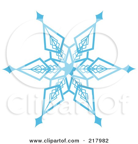 Royalty-Free (RF) Clipart Illustration of a Beautiful Ornate Blue Icy Snowflake Design Element - 8 by KJ Pargeter