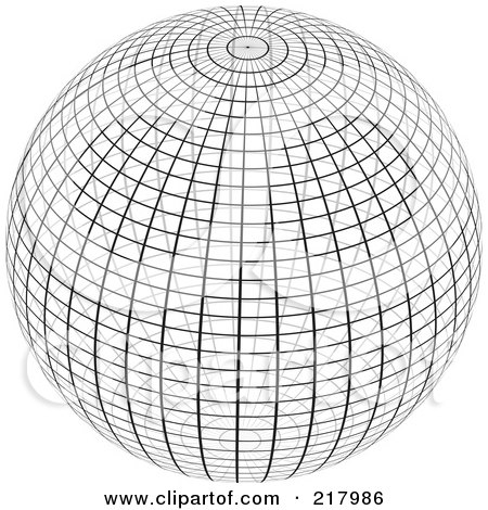 Royalty-Free (RF) Clipart Illustration of a Black And White Wire Frame Sphere Design Element - 1 by KJ Pargeter