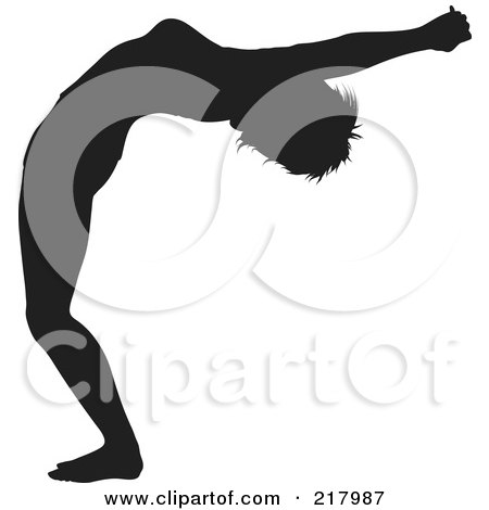 Royalty-Free (RF) Clipart Illustration of a Black Silhouetted Woman Doing A Yoga Pose, Bending Backwards by KJ Pargeter
