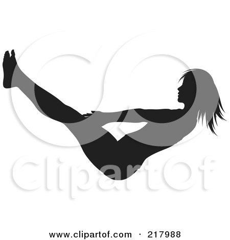 Royalty-Free (RF) Clipart Illustration of a Black Silhouetted Woman Doing A Yoga Pose, Balancing On Her Rear With Her Torso And Legs Up by KJ Pargeter