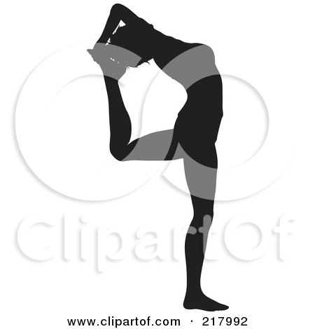 Royalty-Free (RF) Clipart Illustration of a Black Silhouetted Woman Doing A Yoga Pose, Beanding Backwards, Her Foot To Her Head by KJ Pargeter
