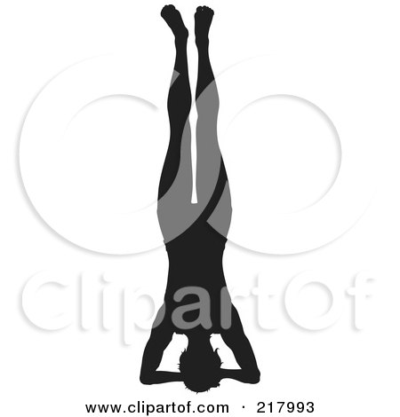 Royalty-Free (RF) Clipart Illustration of a Black Silhouetted Woman Doing A Yoga Pose, Doing A Head Stand by KJ Pargeter