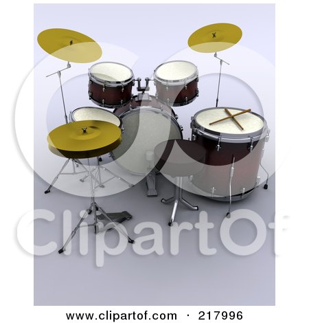 Royalty-Free (RF) Clipart Illustration of a 3d Drum Set With A Stool And Cymbals by KJ Pargeter