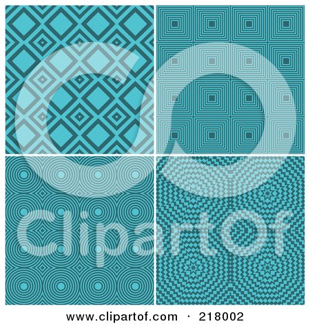 Royalty-Free (RF) Clipart Illustration of a Digital Collage Of Retro Turquoise Diamond, Circle, Square And Burst Pattern Backgrounds by KJ Pargeter