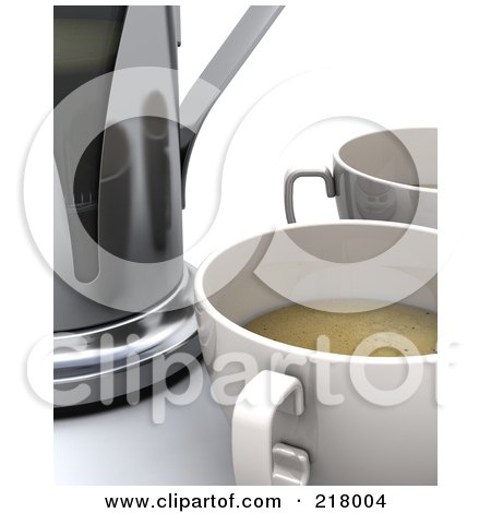 Royalty-Free (RF) Clipart Illustration of a 3d Cup Of Coffee By A Percolator by KJ Pargeter