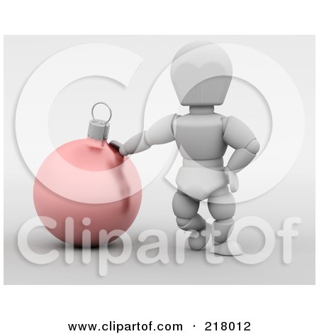 Royalty-Free (RF) Clipart Illustration of a 3d White Character Leaning Against A Red Christmas Ball by KJ Pargeter