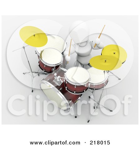 Royalty-Free (RF) Clipart Illustration of a 3d White Character Playing A Drum Set by KJ Pargeter