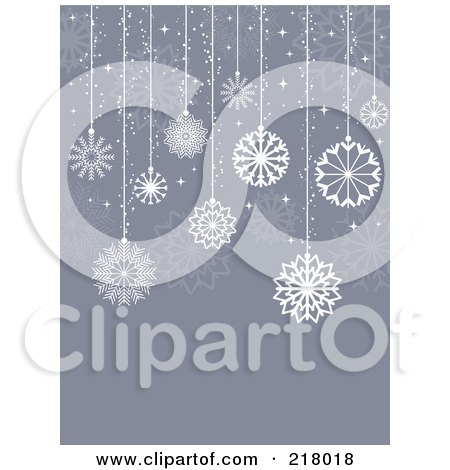Royalty-Free (RF) Clipart Illustration of a Gray Christmas Background With Suspended White Snowflakes by KJ Pargeter