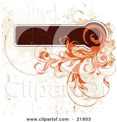Clipart Picture Illustration of a Brown Text Box With Curly Orange Vines by OnFocusMedia