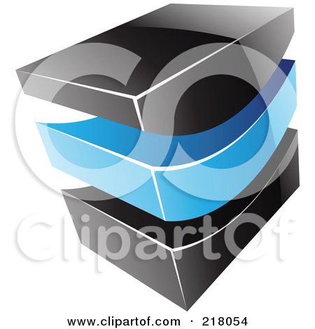 Royalty-Free (RF) Clipart Illustration of an Abstract Blue And Black Swoosh And Block Logo Icon by cidepix