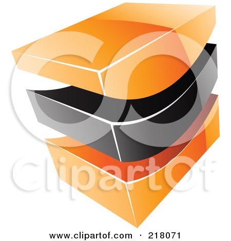Royalty-Free (RF) Clipart Illustration of an Abstract Black And Orange Swoosh Cubic Logo Icon by cidepix