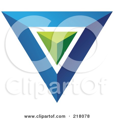 Royalty-Free (RF) Clipart Illustration of an Abstract Blue Triangle Or Pyramid Icon With A Green Center by cidepix