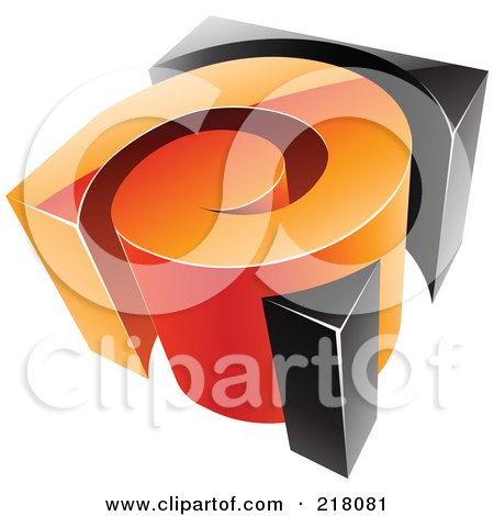 Royalty-Free (RF) Clipart Illustration of an Abstract 3d Orange And Black Swirl Logo Icon by cidepix