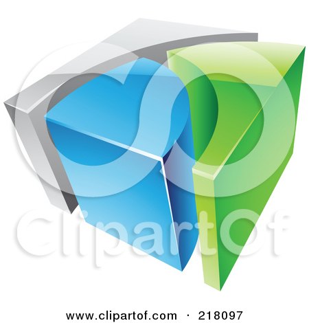 Royalty-Free (RF) Clipart Illustration of an Abstract 3d Cubic Blue, Green And Gray Logo Icon by cidepix