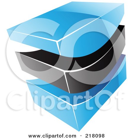 Royalty-Free (RF) Clipart Illustration of an Abstract Blue And Black Swoosh And Cube Logo Icon - 2 by cidepix