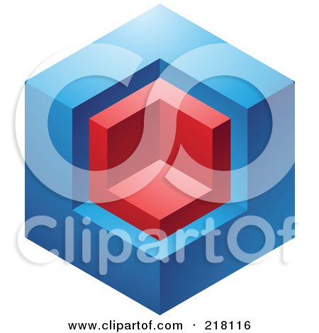 Royalty-Free (RF) Clipart Illustration of an Abstract Blue And Red Cube Logo Icon by cidepix