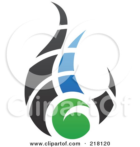 Royalty-Free (RF) Clipart Illustration of an Abstract Blue, Green And Black Fire Logo Icon - 2 by cidepix