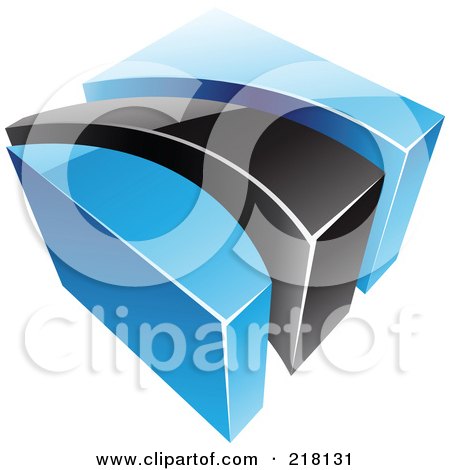 Royalty-Free (RF) Clipart Illustration of an Abstract Blue And Black Swoosh And Cube Logo Icon - 1 by cidepix