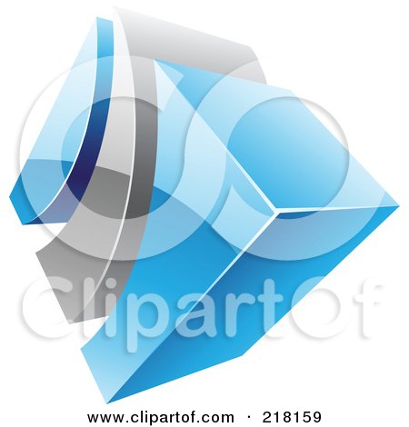 Royalty-Free (RF) Clipart Illustration of an Abstract Blue And Gray Swoosh And Cube Logo Icon - 2 by cidepix