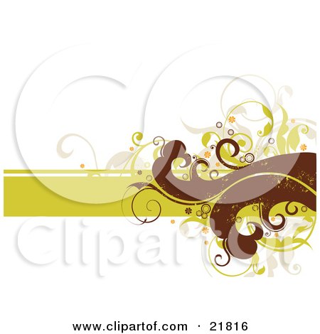 Clipart Picture Illustration of a Blank Green Bar With Brown, Orange And Green Flowers, Waves And Vines On A White Background by OnFocusMedia