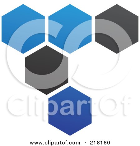 Royalty-Free (RF) Clipart Illustration of an Abstract Blue And Black Hexagon Honeycomb Network Logo Icon by cidepix