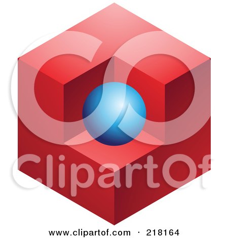 Royalty-Free (RF) Clipart Illustration of an Abstract Blue Sphere And Red Cube Logo Icon by cidepix