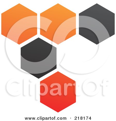Royalty-Free (RF) Clipart Illustration of an Abstract Orange And Black Hexagon Honeycomb Network Logo Icon by cidepix