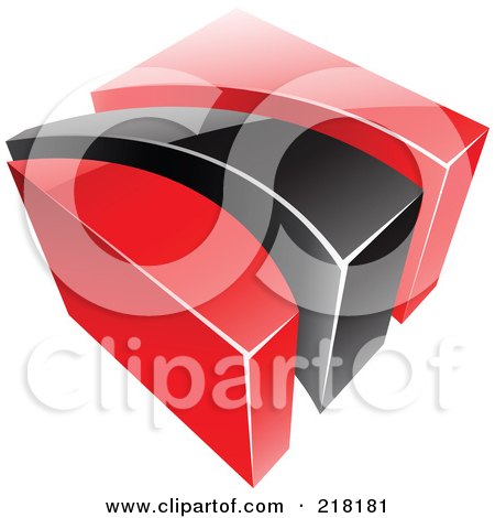 Royalty-Free (RF) Clipart Illustration of an Abstract Red And Black Swoosh And Cube Logo Icon by cidepix