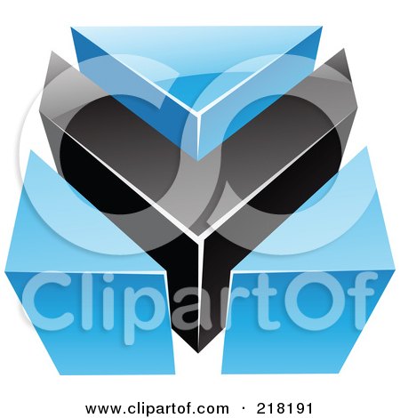 Royalty-Free (RF) Clipart Illustration of an Abstract Blue And Black V Or Arrow Logo Icon by cidepix