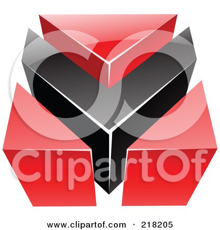 Royalty-Free (RF) Clipart Illustration of an Abstract Red And Black V Or Arrow Logo Icon by cidepix