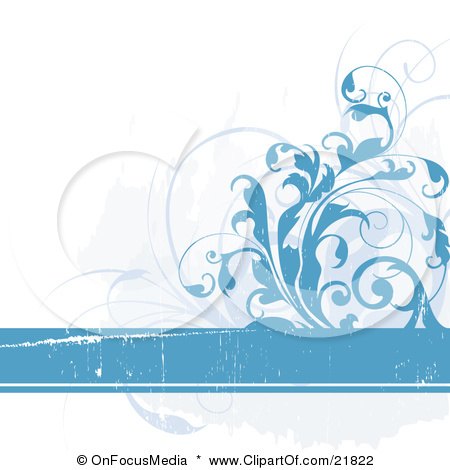 Clipart Picture Illustration of a Blank Blue Text Bar With Leafy Vines On A White Background by OnFocusMedia