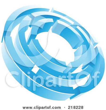Royalty-Free (RF) Clipart Illustration of an Abstract Ice Blue Circle Maze Logo Icon by cidepix
