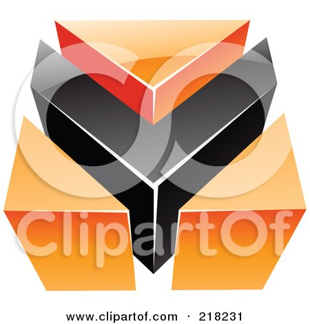 Royalty-Free (RF) Clipart Illustration of an Abstract Orange And Black V Or Arrow Logo Icon by cidepix