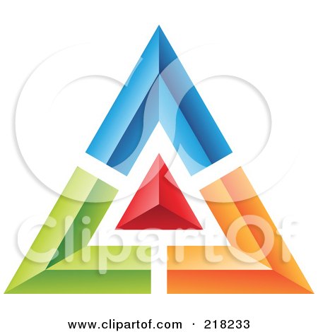 Royalty-Free (RF) Clipart Illustration of an Abstract Blue, Green, Red And Orange Pyramid Or Triangle Icon by cidepix
