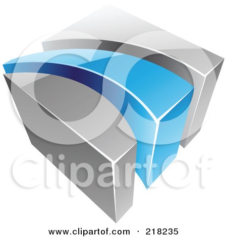 Royalty-Free (RF) Clipart Illustration of an Abstract Blue And Gray Swoosh And Cube Logo Icon - 1 by cidepix