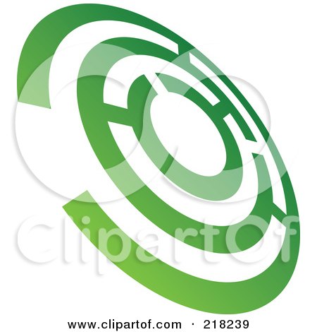 Royalty-Free (RF) Clipart Illustration of an Abstract Tilted Green Maze Circle Logo Icon by cidepix