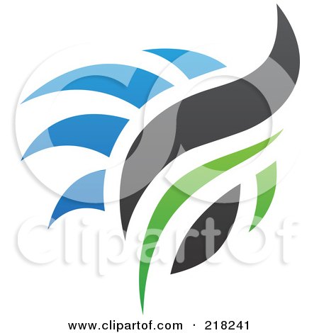 Royalty-Free (RF) Clipart Illustration of an Abstract Blue, Green And Black Fire Logo Icon - 3 by cidepix