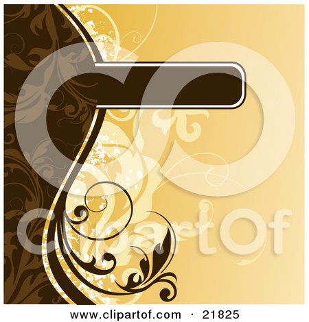 Clipart Picture Illustration of a Blank Brown Text Box With Brown Vines On An Orange Background by OnFocusMedia